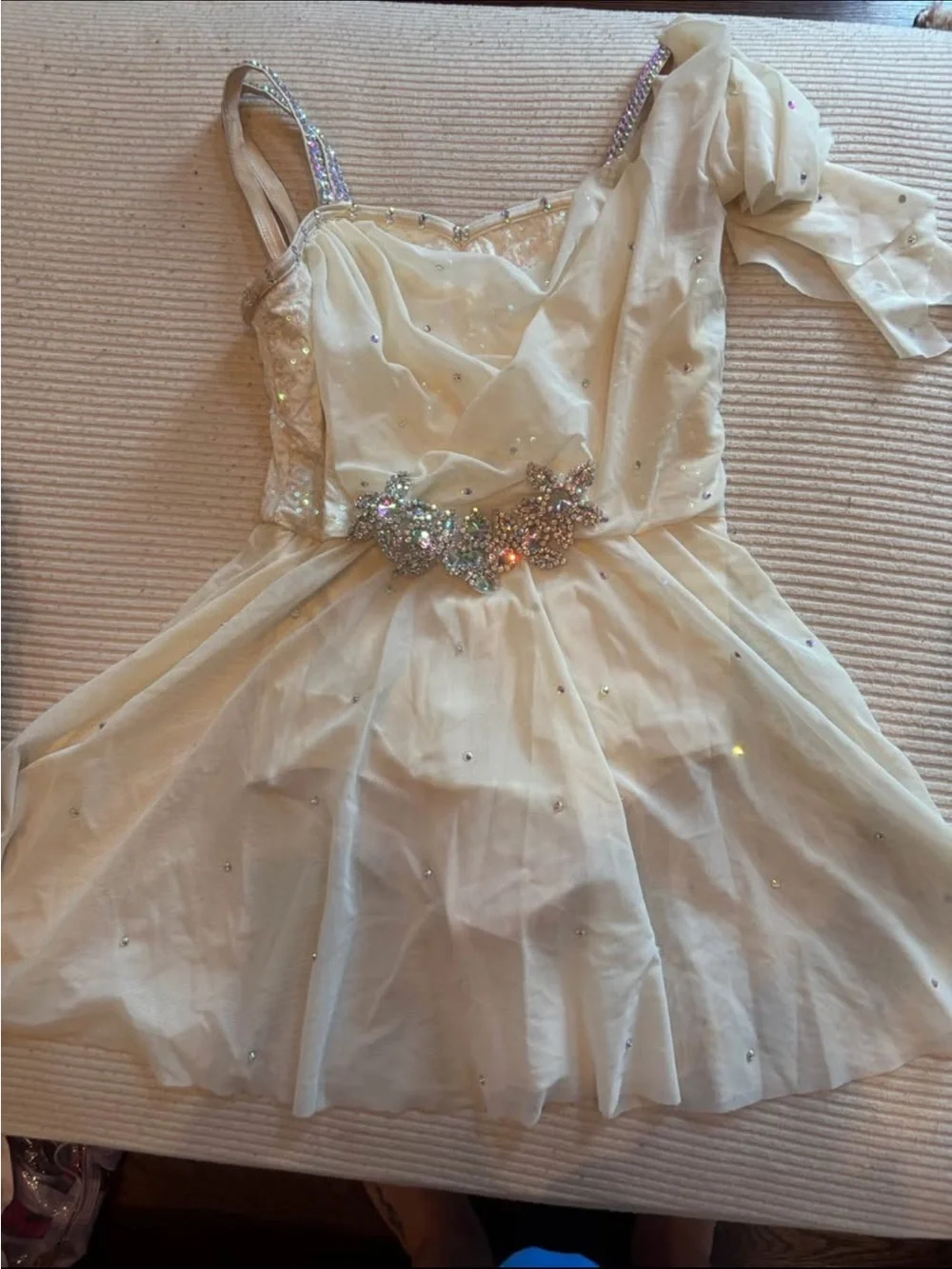 Weissman hand to hold Cream Dance Dress with Jeweled Waist